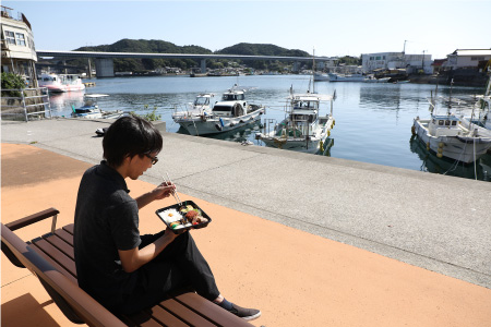 牛深港で欲張り弁当